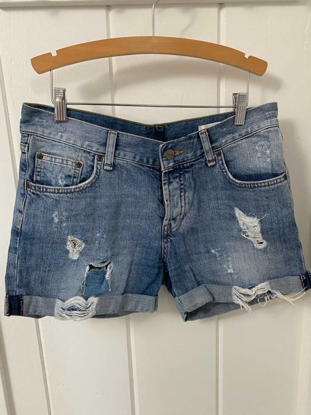 Anine Bing Distressed Blue Denim Jean Shorts